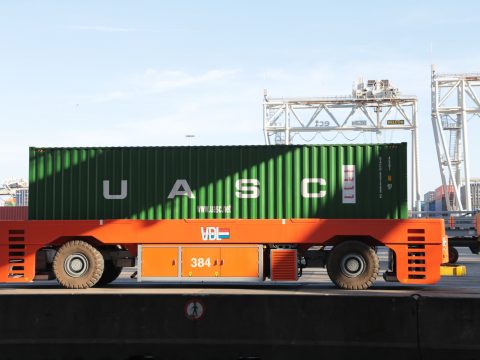 orange and green cargo truck