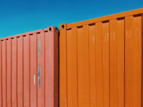 orange and blue steel gate